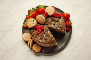 house of halva. unique dessert. halva dessert. sea salt dark chocolate halva. halva cake. beautiful cake. gluten-free vegan plant-based kosher